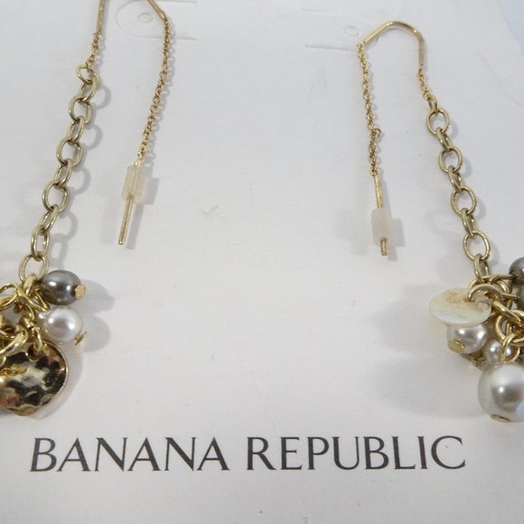 Banana Republic Metallic Bead Drop Threader Earrings NWT 45 - Picture 4 of 7